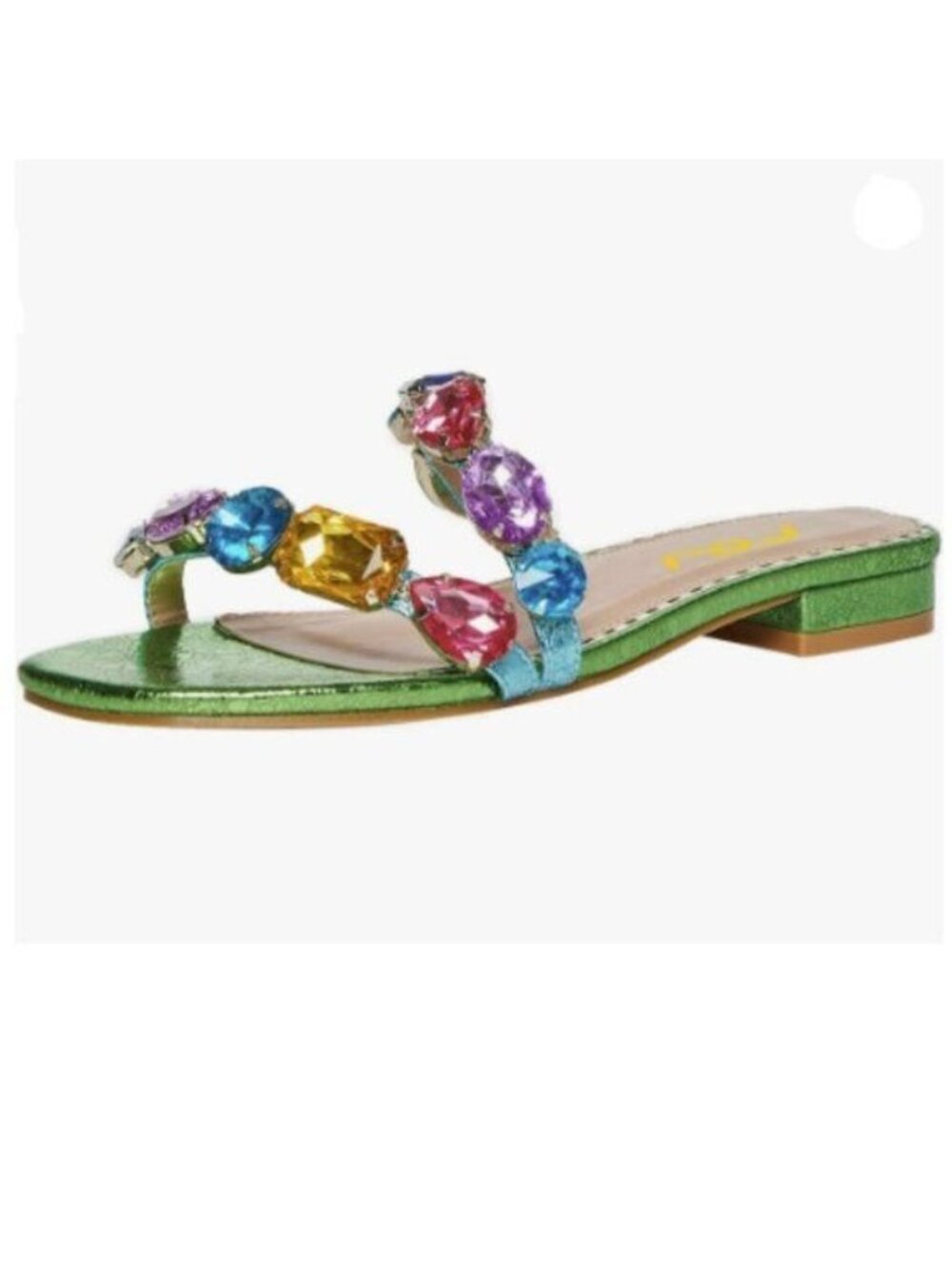 FSJ Women's Flat Jeweled Sandals Crystal with Rhinestone Slide Open Toe Green